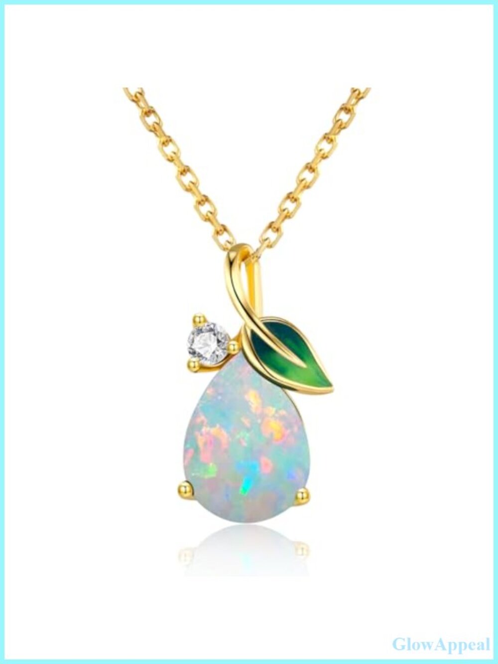 925 Sterling Silver Gold Plated Opal Birthstone Teardrop Leaf Necklace
